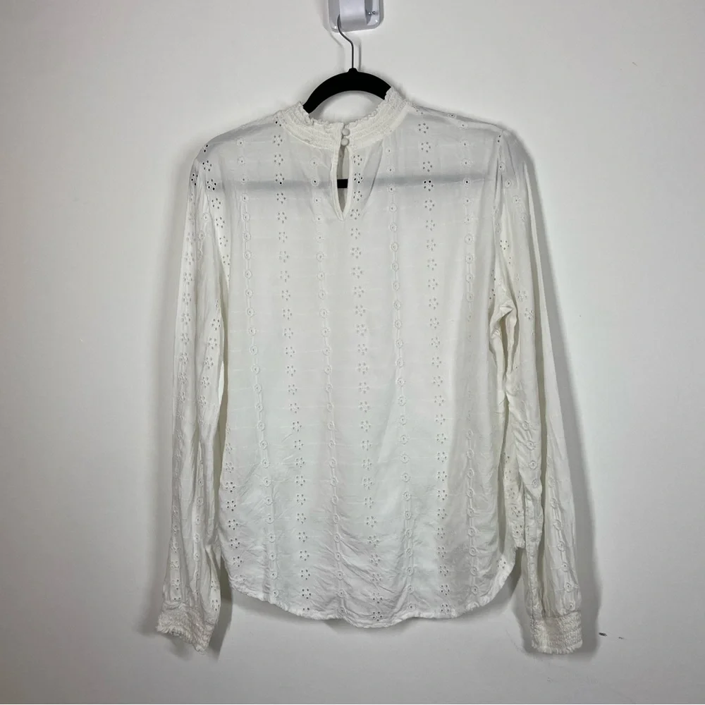 H&M Blouse Mock Neck Eyelet Long Sleeve Romantic